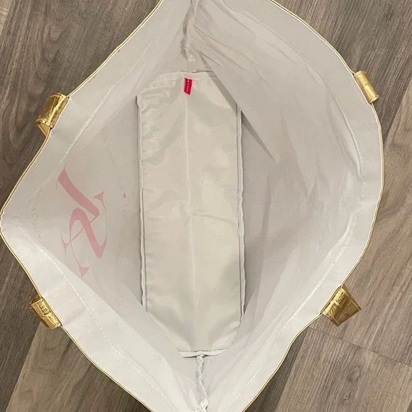 Victoria's Secret White Tote with Gold and Pink Accents - Picture 5 of 5